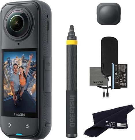 Insta360 x5 Selfie Stick Stick Drone View Bundle ((3M/9.8ft))-8K Camera 360 Action Camera مع 1/1.28 "أجهزة استشعار 48 ميجابكسل ، 8K 360 HDR فيديو | حزمة تشمل 3M Selfie Stick ، ​​غطاء عدسة (256 جيجا بايت) in Kuwait