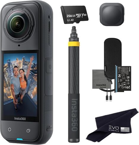 Insta360 x5 Selfie Stick Stick Drone View Bundle ((3M/9.8ft))-8K Camera 360 Action Camera مع 1/1.28 "أجهزة استشعار 48 ميجابكسل ، 8K 360 HDR فيديو | حزمة تشمل 3M Selfie Stick ، ​​غطاء عدسة (256 جيجا بايت) in Kuwait