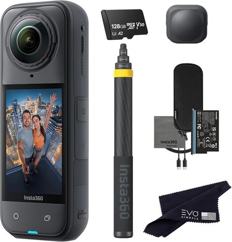 Insta360 x5 Selfie Stick Stick Drone View Bundle ((3M/9.8ft))-8K Camera 360 Action Camera مع 1/1.28 "أجهزة استشعار 48 ميجابكسل ، 8K 360 HDR فيديو | حزمة تشمل 3M Selfie Stick ، ​​غطاء عدسة (256 جيجا بايت) in Kuwait