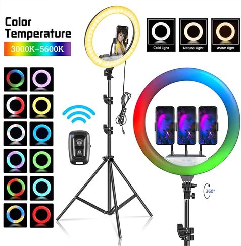 RGB Light with Tripod Stand حامل الهاتف LED مصباح LED للبث المباشر ماكياج ماكياج ضوء تصوير (68 سم) in Kuwait