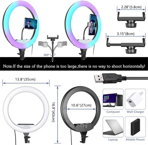 RGB Light with Tripod Stand حامل الهاتف LED مصباح LED للبث المباشر ماكياج ماكياج ضوء تصوير (68 سم) in Kuwait