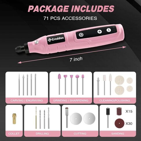 Cordless Rotary Tool,5 Speed Rotary Tool Kit With 71 Accessories,USB Charging,Multi-Purpose 4.2v Power Rotary Tools Easy Accessory Changes - Sanding, Polishing, Engraving and Cutting Pink in Saudi Arabia