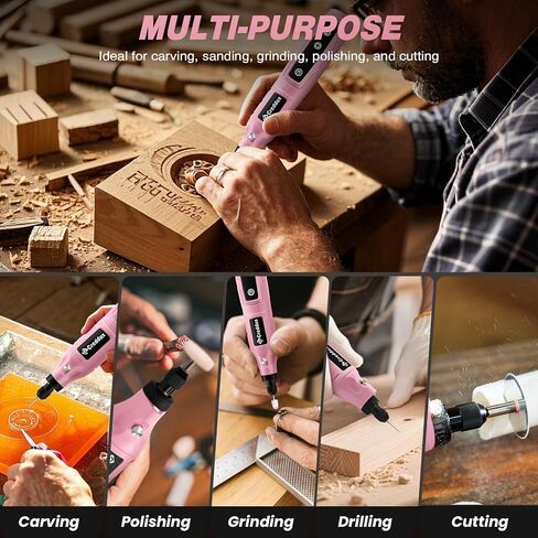 Cordless Rotary Tool,5 Speed Rotary Tool Kit With 71 Accessories,USB Charging,Multi-Purpose 4.2v Power Rotary Tools Easy Accessory Changes - Sanding, Polishing, Engraving and Cutting Pink in Saudi Arabia