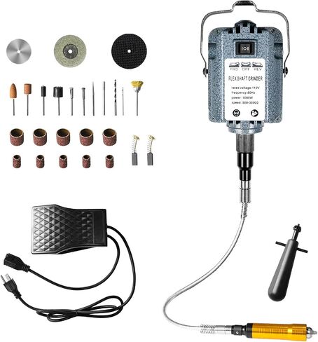TOAUTO Flex Shaft Grinder, 1000W 30000 RPM Multifunctional Rotary Tool with Hanging System, Accessory Kit, Foot Pedal, and Forward-Reverse Rotation for Carving, Buffing, Drilling, and Polishing in Kuwait