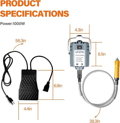 TOAUTO Flex Shaft Grinder, 1000W 30000 RPM Multifunctional Rotary Tool with Hanging System, Accessory Kit, Foot Pedal, and Forward-Reverse Rotation for Carving, Buffing, Drilling, and Polishing in Kuwait
