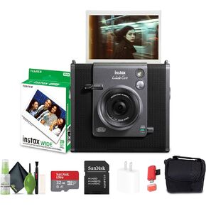 Fujifilm Instax Wide Evo Hybrid Instant Film Camera (16840957) Bundle with Fuji Instax-Wide Instant Film (20 Exposures) + 32GB Memory Card + Padded Case + Cleaning Kit + More