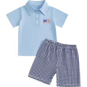 Toddler Baby Boy 4th of July Outfit Short Sleeve Shirt and Shorts Kids Infant Summer Clothes