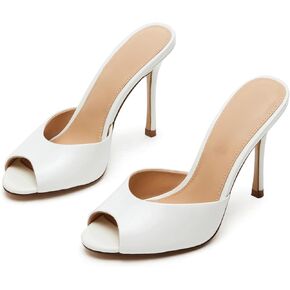 Yishaweiqi Women's Mesh Heeled Sandals Peep Toe Mules Slip on Stiletto High Heels Dress Sexy Slide Sandals
