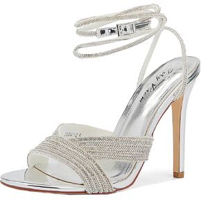 Womens Rhinestone Slingback Sandals Ankle Strap 4.3" Stiletto Heel Open Toe Wedding Party Nightclub Shoes