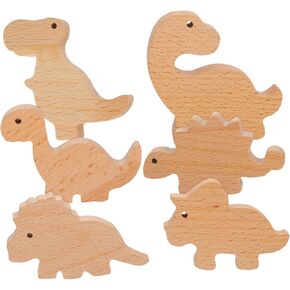 Cabilock 6set Cute Wooden Dinosaur Drawer Pulls for Dressers and Cabinets Includes Screws and Adhesive for Nursery and Boy Girl Furniture