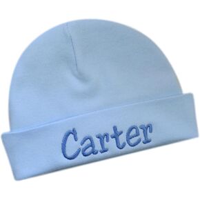 Funny Girl Designs 100% Cotton Embroidered Light Blue Baby Boy Hat Personalized Keepsake