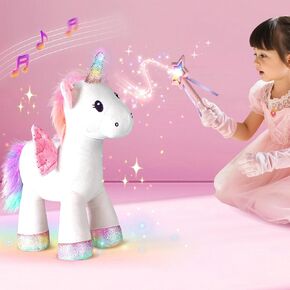 iPlay ، ilearn plush Magic Unicorn Toy w/جهاز التحكم عن بُعد عصا جنية سحرية ، فتاة فتاة يونيكورن محشوة بالحيوان مع صوتي ضوئي LED ، هدية عيد ميلاد تفاعلية 18 شهرًا طفلًا صغيرًا 2 3 4 5 6 7 سنة طفل