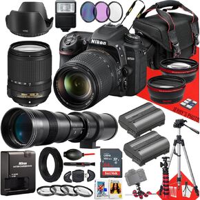 Nikon D7500 DSLR Camera with 18-140mm f/3.5-5.6G ED VR Lens and 420-800mm Lens + 64GB Memory + Extra Battery + Slave Flash + Filters + Tripod + More (32pc Bundle)