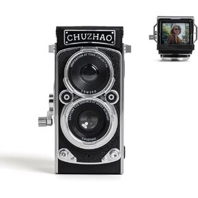 Vintage Mini Digital Camera with Date & Time Setting - Portable Retro TLR Style 1080P FHD Video 12MP Photos Autofocus Compact CHUZHAO Camera with 16GB Card for Beginners Teens Adults, Black