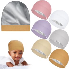 6 Pcs Satin Lined Baby Newborn Hats Silk Satin Lined Beanie Toddler Hat for Hospital Infant Girls Boys 0-6 Months