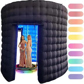 10ft Inflatable Photo Booth, LED 360 Photo Booth Enclosure with RGB LED Fill Light, Blower, Portable Photo Booth Wall Background for Wedding, Party, Events, Birthday