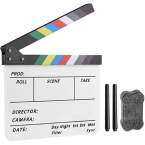 Acrylic Film Clapboard Film Clapboard Cut Action Scene Clapper Board with Magnetic Blackboard Eraser Pens