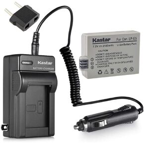 Kastar Battery and Charger مع محول CAR لـ Canon Digital SLR EOS Rebel XS ، EOS Rebel T1i ، EOS Rebel XSI ، EOS 450D ، 500D ، 1000D ، KISS F ، KISS X2 ، KISS X3 AS CANON LP-E5 بطارية