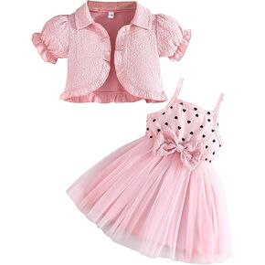 Kunyeah Toddler Girls Dress with Cardigan Baby Summer Tutu Dress Little Girl Sleeveless Tulle Skirts Short Sleeve Ruffle Coat