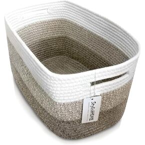 Woven Cotton Rope Basket 19"x11"x9" Storage Basket with Handles Foldable, Decorative basket and Versatile, Organizer basket for Books, Towels, and Toys (Brown, Talla M)