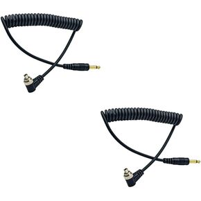 3.5mm Male Flash PC Sync Cable, 2Pcs Plug to Male Flash Sync Cord with Screw Lock Suitable for Nikon Canon and Most DSLR Cameras, Photography Coiled Cord for Digital Cameras