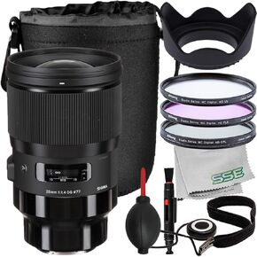 SSE Sigma 28mm f/1.4 DG HSM Art Lens 441965 - حزمة الملحقات ؛ يشمل: كيس العدسة المقاومة للماء ، مجموعة مرشح 3pc (UV ، CPL ، FL-D) ، عدسة غطاء محرك الأقحوان والمزيد