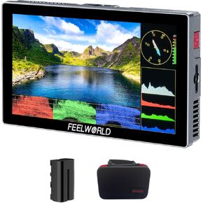 FEELWORLD P6X 5.5 - Inch Touchscreen Aluminium Portable Camera Field DSLR Monitor with 4K HDMI I/O, HDR, Waveform, 3D LUT, 4000mAh Battery, and Carry Case Included
