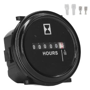 Hour Meter 99999.9 Hours AC DC Universal Hourmeter Fully Sealed Round Quartz Mechanical Hour Gauge 6-80V for Construction Machinery
