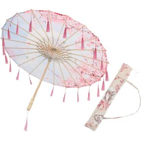 BESPORTBLE 1 Set Chinese Style Silk Parasol Umbrella with Tassels Dance Photography Prop Elegant Floral Design for Stage Performances Festivals Parties and Home Decor