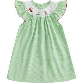 Summer Toddler Baby Girl Golf Dresses Embroidery Plaid Clothes Short Sleeve Smocked Dress Party Princess Outfit