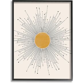 Stupell Industries Deco Summer Sun Geometric Line Bursts, JJ Designed House LLC Black Framed Wall Art, 24 x 30, Yellow