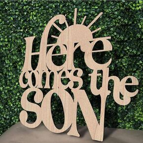 Here comes the son Sign Wooden for Baby Shower Decorations, Gender Reveal, Baby Announcements, 1st Birthday Party, and Backdrop Wall Photo Prop