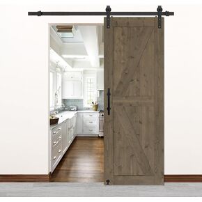 S & Z Tophand® 32in x 84in الفيل الرمادي البريطاني Brace Barn Door مع مجموعة أدوات الأبواب 6.6 قدم/مقبض الباب المزدوج/الأسطح الصلبة/المزدوجة/التجميع البسيط مطلوب