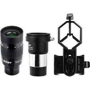 SVBONY SV135 Telescope Eyepiece Zoom 7 to 21mm Bundle with 2X Barlow Lens 1.2ith M5 inch Double w42 Thread and Universal Cell Phone Adapter Mount Telescope Phone Diameter 25 to 48mm