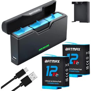 Batmax 2X 2000mAh Replacement Battery + Charger Fully Compatible with GoPro Hero 12 Cameras