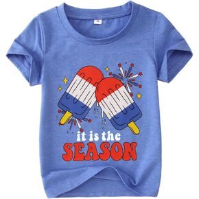 4th of July Shirt Toddler Boys Girls American Flag Popsicle T-Shirts Kids Patriotic Tee Graphic Short Sleeve Tops