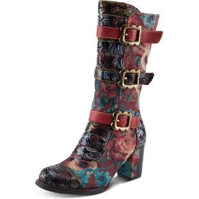 Spring Step L'Artiste Averie Women's Moto-Inspired Bootie - Quilted Upper, Metallic Prints, Decorative Straps