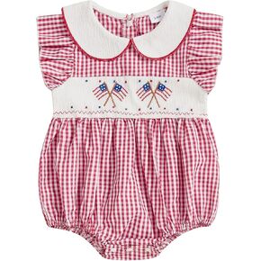 ZyHwShine Baby Girl 4th of July Outfit Fourth of July Romper Onesie American Flag Smocked Bodysuit Independence Day Clothes
