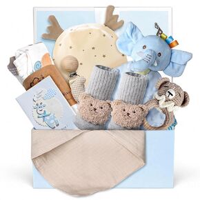 10PCS Baby Gift Set, Baby Gift Basket for Boys Girls, Gender Neutral Gifts, Baby Bath Sets for New Baby, Rattle Swaddle Blanket Baby Gifts for Boys Girls