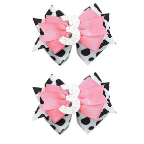 Birthday Hair Clips for Baby Girls - 2Pc Cow Print Bow with White Number Hair Clips for 2nd Birthday Baby Bow Party Decorations for Girls Toddlers Hair Accessories (Cow Print -2 Years)