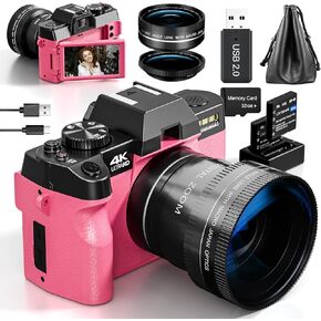 4K Digital Camera, 48MP for Photography, Video/Vlogging for YouTube with WiFi, Autofocus Travel with Wide-Angle & Macro Lens - Great for Beginners and Adults