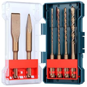 6-Piece Rotary Hammer Drill Bit and Chisel Set, YG8C Carbide Tip, SDS Plus Concrete Drill Bits, Masonry Drill Bit Set for Stone Brick with Storage Case, Ideal Tools for DIY Home Gift Men Friend