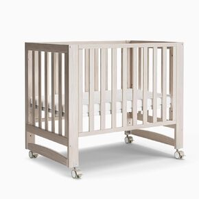 EvoNest Baby Crib, 6 in 1 Convertible Mini Crib with Wheels, 100% New Zealand Pinewood Growing Bed, 4 Adjustable Mattress Height， White