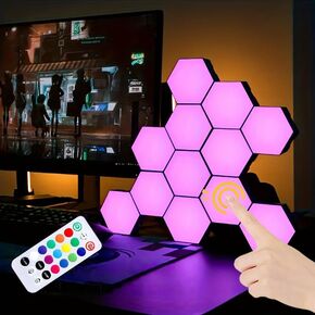 Hexagon Wall Lights, Smart LED Remote, 13 Colors Touch-Sensitive DIY Modular Assembled RGB Wall Panels, Hex Light with USB-Power for Autism, Game Room Decor, Party (6-Pack)