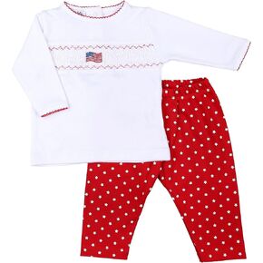 Magnolia Baby Baby Boy Tiny Red, White and Blue Red Smocked 2pc Pant Set