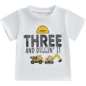Toddler Baby Boy Girl Birthday Shirt Excavator T-Shirt Top 1st 2nd 3rd 4th 5th Birthday Party Gift Graphic Tees