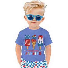 Toddler 4th of July Shirt Boys Girls American Flag Popsicle T-Shirts Kids Patriotic USA Flag Short Sleeve Tee Tops