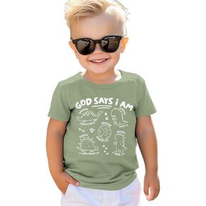 Dinosaur Shirt Toddler Boy God Says I Am Bible Verse Jesus Religious T-Shirt Kids Dino Christian Graphic Tee Tops