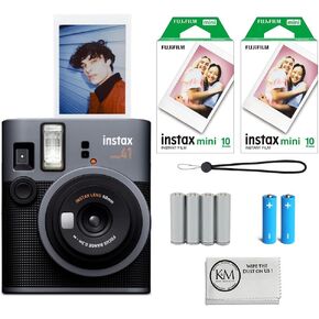 FUJIFILM INSTAX Mini 41 Instant Camera Bundle with Instax Mini Film | 20 Exposures + 4 Pack AA Batteries + Cleaning Cloth (4 Items)