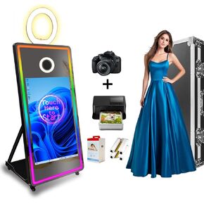 VANYA 65 inch Magic Mirror Photo Booth Machine with Camera and Printer Included, 43 inch Touch Screen Selfie Mirror Photobooth Portable, for Party Wedding Event, (Photo Booth Black+Priner+Camera)